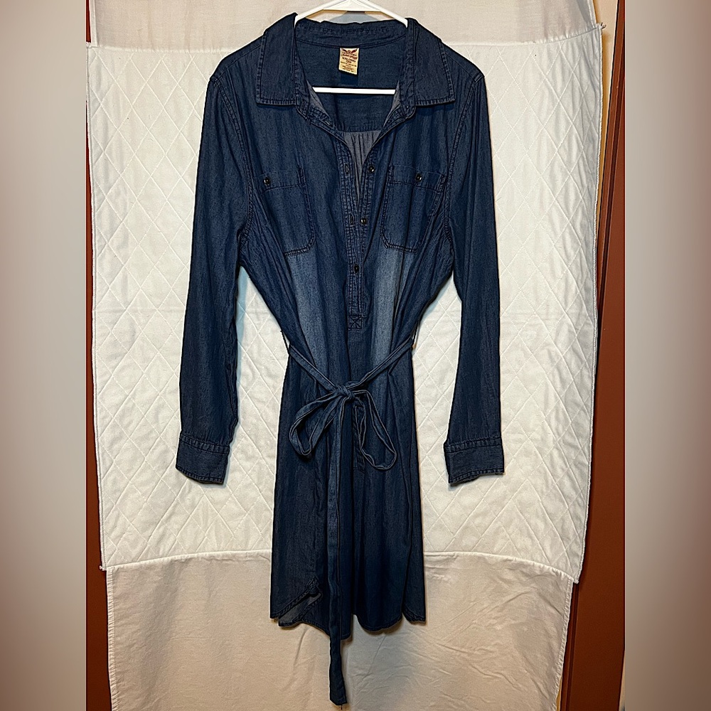 NWOT Cute  Denim dress, ties in front, never worn.